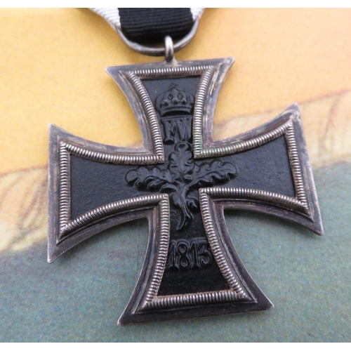 139 - WWI German Iron Cross, on ribbon and a reproduction German poster (2)