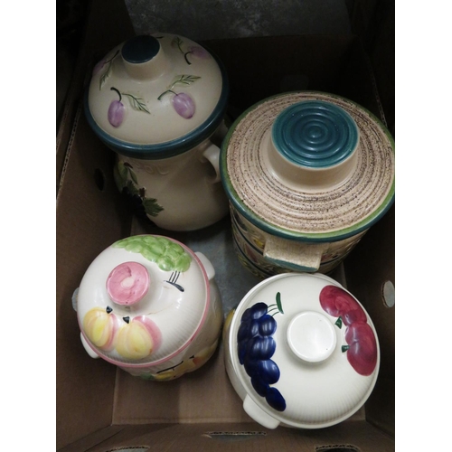 258 - Collection of various Rumtopf, a egg on nest tureen and cover, large Ringtons biscuit barrel in the ... 