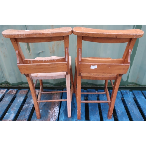 98 - Pair of light wood chapel type chairs (2)