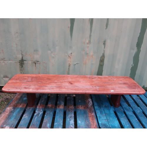 101 - Unusual large rustic broad plank bench on twin supports D54cm L180cm H34cm