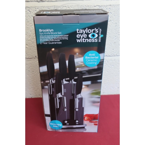 129 - As new Taylor Eye Witness Brooklyn knife block set