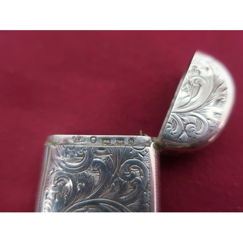 26 - Victorian hallmarked silver rounded rectangular vesta, engraved with scrolls, Birmingham 1867 .48oz ... 