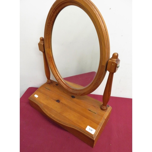 195 - Pine free-standing toilet mirror, oval swing mirror and glove compartment