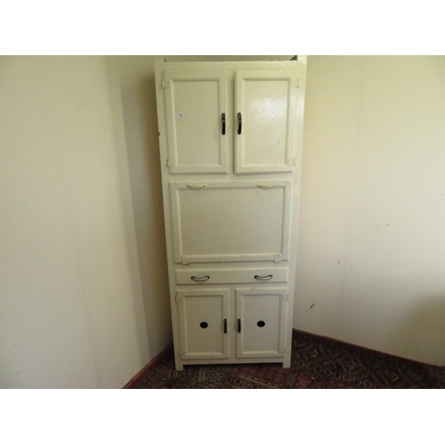 175 - 1950s/60s retro utility type kitchen unit with two upper cupboard doors above fall front with enamel... 