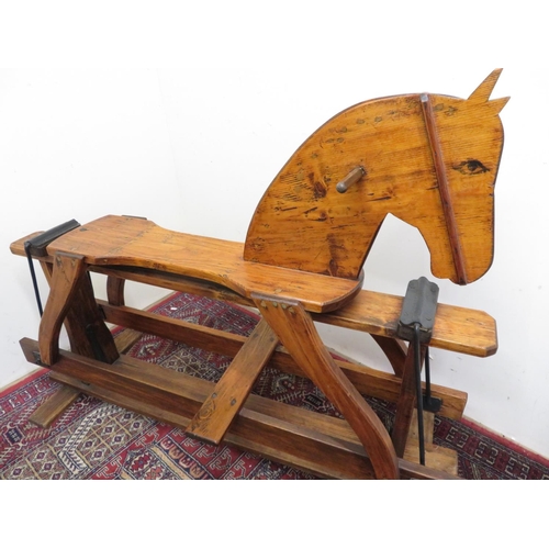 181 - Craftsman constructed rocking horse on swing base, H93cm