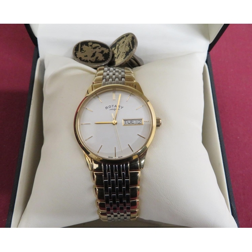 30 - Gents Rotary Windsor quartz day date wristwatch, in original box with instructions and a pair of ova... 
