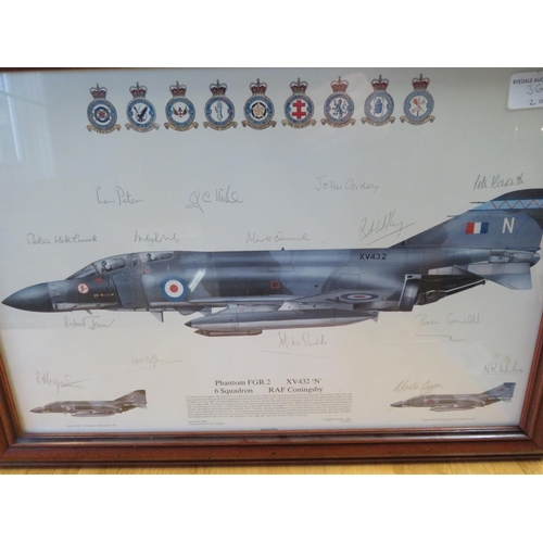 36 - Two framed prints of Phantoms, from the 56 and 6 Squadrons, both framed and signed by various crew m... 