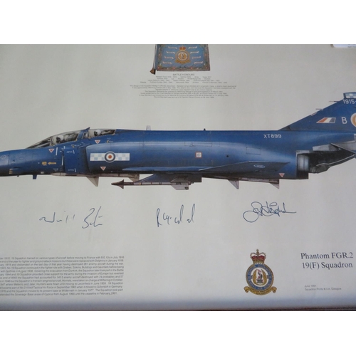 39 - Two framed prints of Phantom Aircraft, Squadrons 19 and 92, both signed by various crew members, 49c... 
