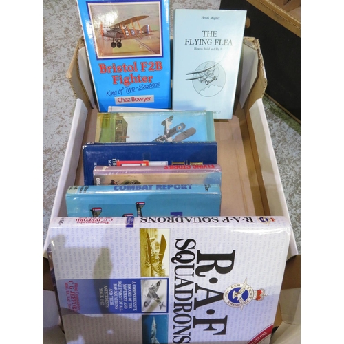 66 - Box containing a large quantity of WWI flight related books, including The Flying Flea, Pure Luck, T... 
