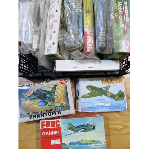 77 - Quantity of model aircraft kits including Phantom 2, The Gannet, Yak 15 etc (12 kits, 1 Airbrush)