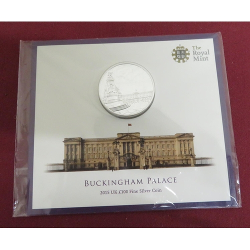 12 - The Royal Mint Buckingham Palace 2015 UK £100 Fine Silver Coin, in original packaging