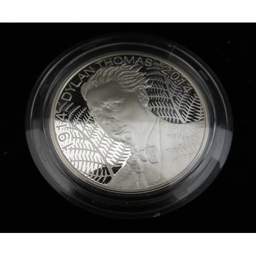 14 - Royal Mint 2014 Alderney 100th Anniversary of the Birth of Dylan Thomas silver proof coin, similar B... 