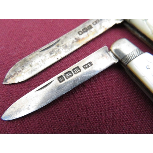 227 - Two hallmarked silver fruit knives with Mother of Pearl handles