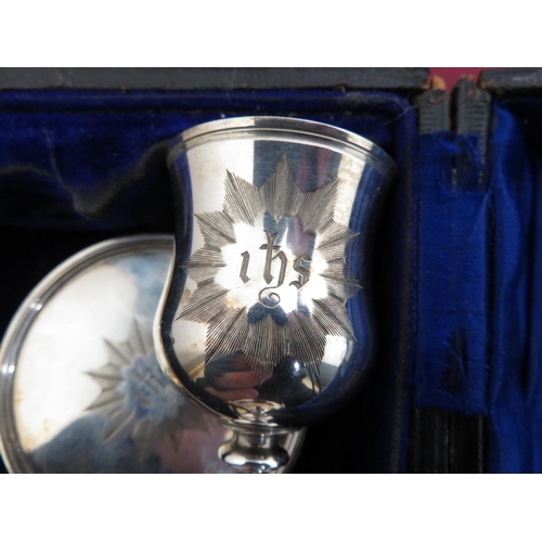 26 - Victorian hallmarked silver travelling Communion set, London 1847, in fitted case inscribed The Rev.... 