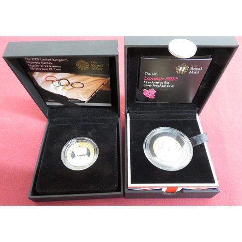 7 - Royal Mint The Official London 2012 Handover to Rio Olympic £2 Silver Proof Coin, & 2008 UK Olympic ... 