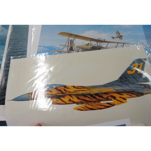 97 - Artists folio containing loose prints of aircraft, including: Phantom 2, F16, SE5a, Sopwith Camel, P... 