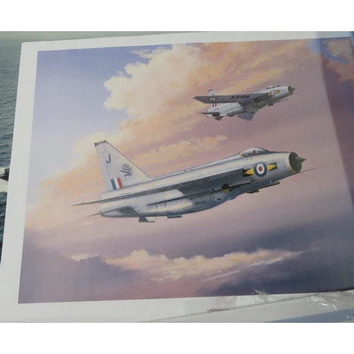 97 - Artists folio containing loose prints of aircraft, including: Phantom 2, F16, SE5a, Sopwith Camel, P... 