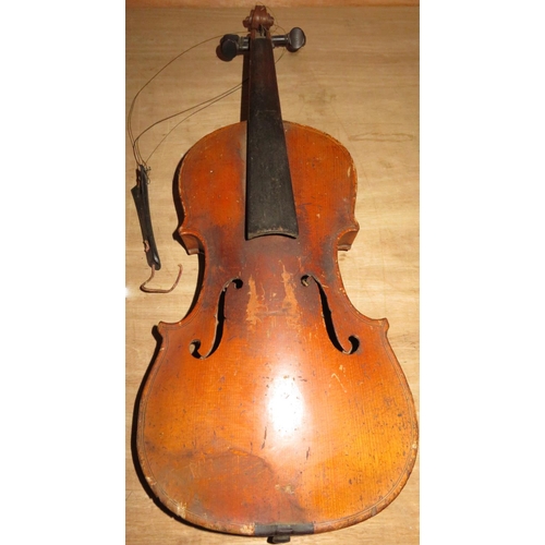 278 - Early 20th C Violin, two piece back with scroll end (L51cm)