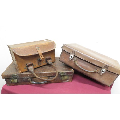 357 - Two leather suitcases and a leather instrument or bowls case (3)