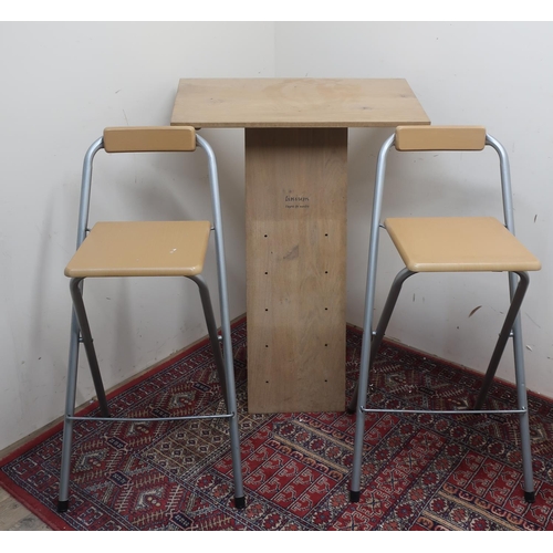 270 - A Linium oak lectern (W75cm x H93cm x D36cm) and a pair of metal framed folding bar stools (3)