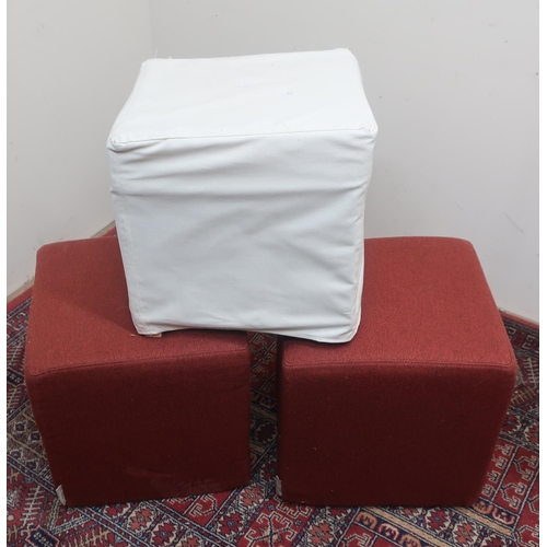 326 - Pair of Habitat cube stools upholstered in red cord loose cover and an Ikea stool (3)