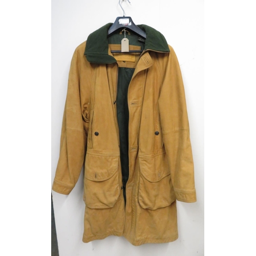 334 - Timberland Weathergear genuine waterproof cowhide leather coat with green trim, Size L