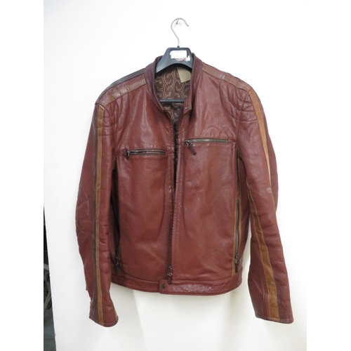 335 - Dunhill brown goat skin bomber type jacket with contrasting stripes and metal zipped pockets, Size M... 