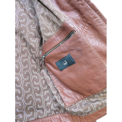 335 - Dunhill brown goat skin bomber type jacket with contrasting stripes and metal zipped pockets, Size M... 
