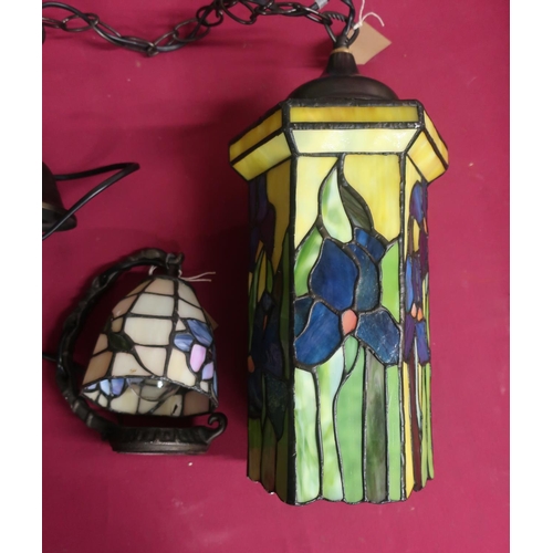 423 - Art Nouveau stained glass style whole octagonal hall lantern and a small similar lantern (2)