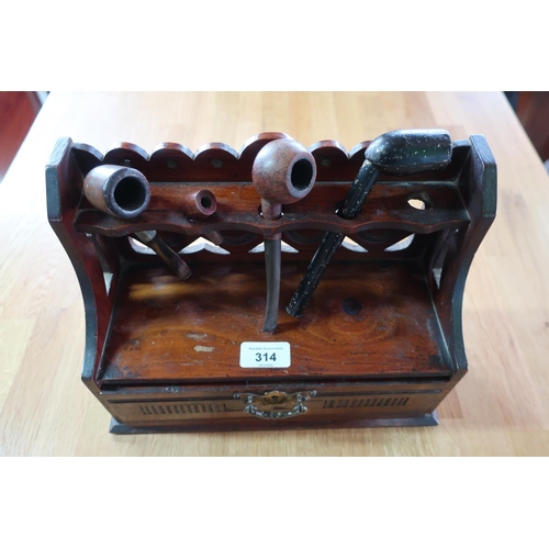 482 - Edwardian walnut pipe rack, raised back with single drawer with brass handle (H30cm x W23cm x D12cm)... 