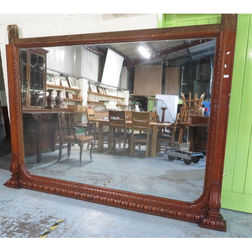 190 - Extremely large Victorian oak framed overmantle mirror with carved detail W267cm H202cm