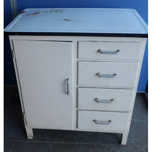 196 - c.1950/60's retro low kitchen unit with enamel top above four drawers, and single cupboard door W76c... 