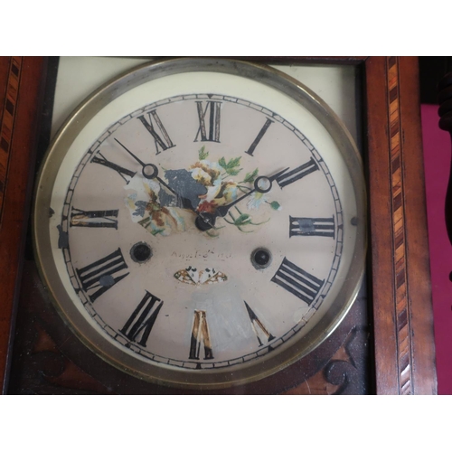 415 - Victorian Vienna style wall clock, walnut case decorated with Tunbridge ware, twin train movement st... 