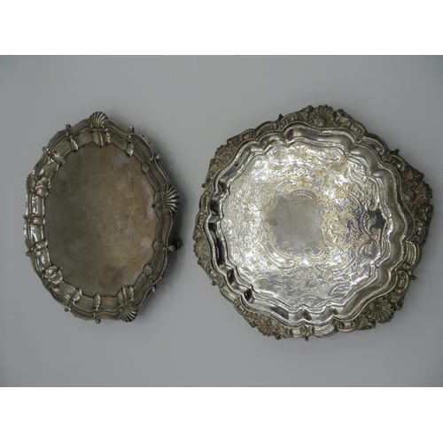 420 - Two Chippendale style silver plated circular salvers, an hors d'oeuvres dish, mug, cutlery, set of c... 