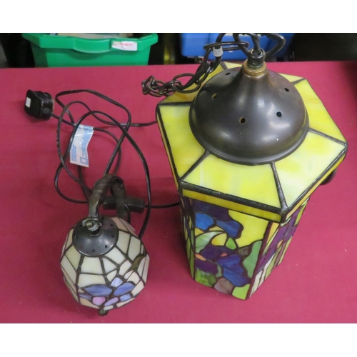 423 - Art Nouveau stained glass style whole octagonal hall lantern and a small similar lantern (2)