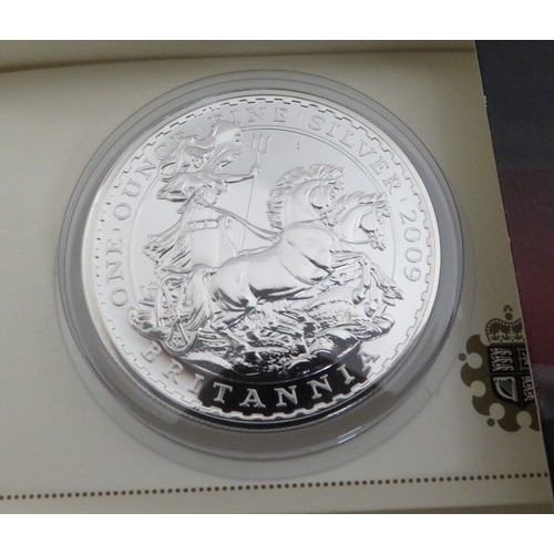 9 - Royal Mint Britannia £2 silver Bullion coins 2009 10 & 11, in card slips (3)