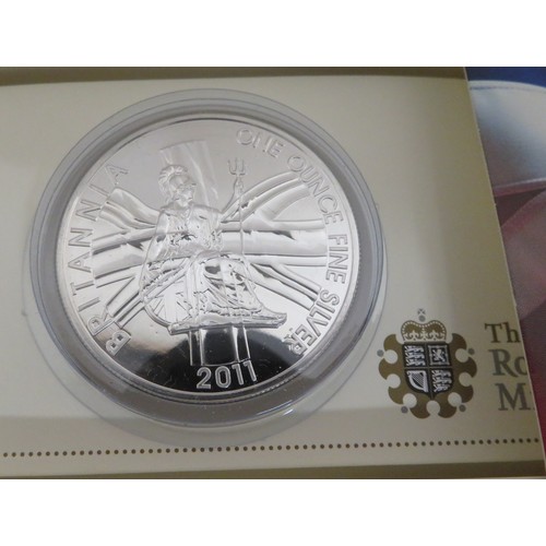9 - Royal Mint Britannia £2 silver Bullion coins 2009 10 & 11, in card slips (3)