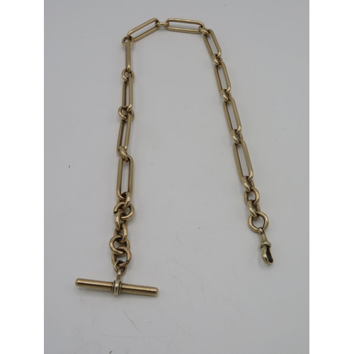 433 - 10ct gold (tested) watch chain of elongated oval link form, stamped 10ct, L43cm, 70.7g