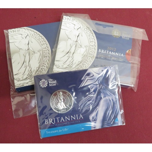 11 - Royal Mint Britannia £50 silver Bullion coin and two similar for 2012,  in original packaging (3)