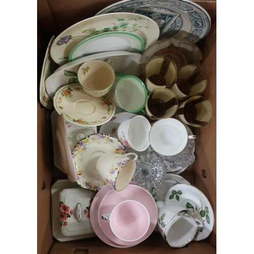 373 - Shelley, Shakespeare and Doulton Mayfield trios, Victorian fishing plate, other part tea services et... 
