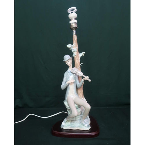 10 - Lladro Lamp 4634 “Boy With Violin” H59cm, including base and bulb.