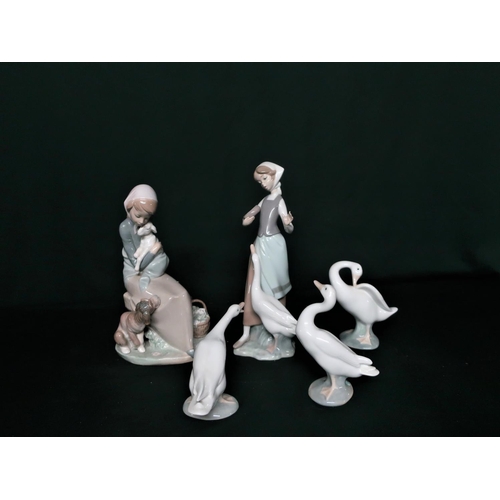 80 - Lladro figurine 1278 “Jealousy” H23cm and Lladro figurine 1052 Girl Feeding Goose and Lladro figurin... 