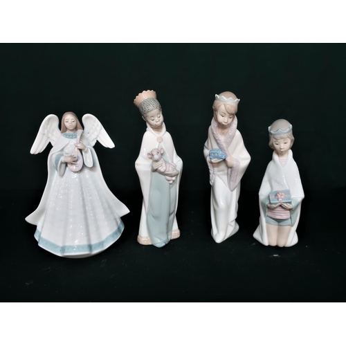 127 - Lladro figurines Three Wise Men 4673, 4674, 4675 and Lladro figurine 5830 “Heavenly Harpist” H21cm.