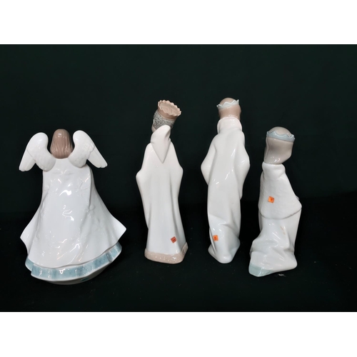 127 - Lladro figurines Three Wise Men 4673, 4674, 4675 and Lladro figurine 5830 “Heavenly Harpist” H21cm.