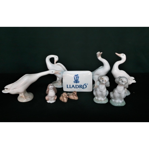 136 - Lladro name plaque, Lladro figurine 4552 and 4553 “Little Duck”, in original boxes, Two Lladro figur... 