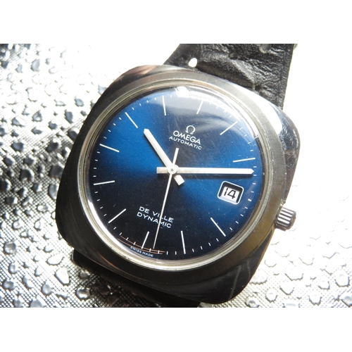 142 - Omega De Ville Dynamic automatic wristwatch with date. Stainless steel case on leather rally strap m... 