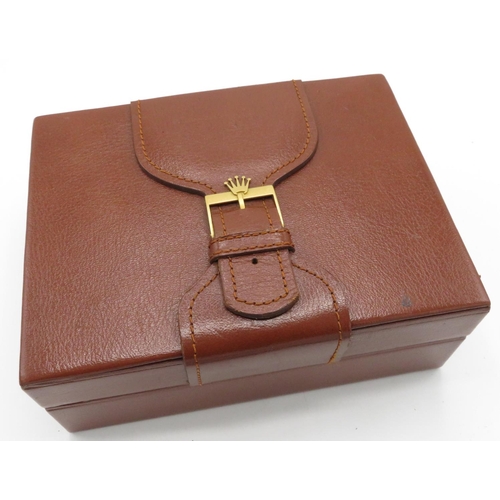 156 - Rolex brown leather watch box with inner hard wood lining, stamped on base Montres Rolex S.A Geneve ... 