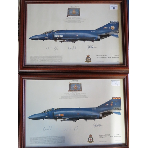 230 - Two framed prints of Phantom Aircraft, Squadrons 19 and 92, both signed by various crew members, 49c... 