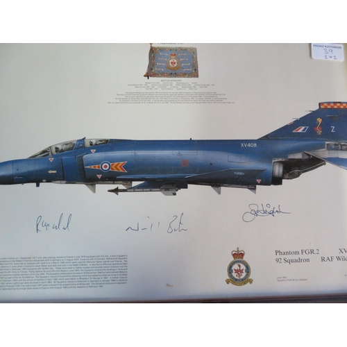 230 - Two framed prints of Phantom Aircraft, Squadrons 19 and 92, both signed by various crew members, 49c... 