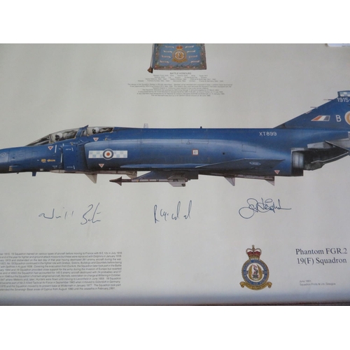 230 - Two framed prints of Phantom Aircraft, Squadrons 19 and 92, both signed by various crew members, 49c... 